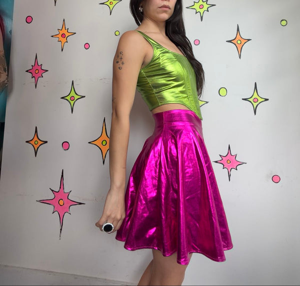 Metallic Pink Skater Skirt Alien Costume Cyber Goth Rave Galactic Glam Barbie S