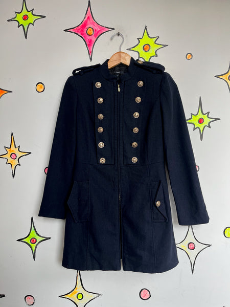 Y2K Navy Military Coat w Gold Buttons | Piratecore Steampunk Fairy Grunge – S