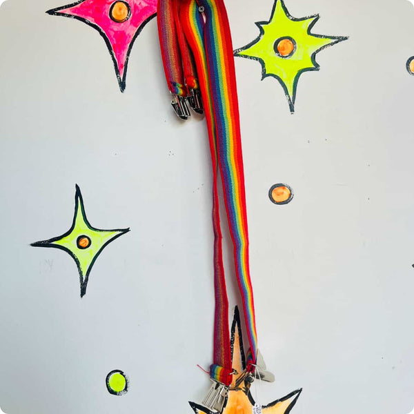 Vintage 70s Rainbow Clown Suspenders – Pride Festival – Stretchy Retro Unisex