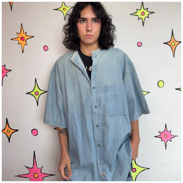 90s Bugle Boy Denim Shirt Oversized Western Workwear Shirt 100% Cotton XL