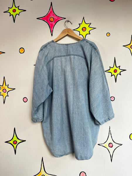 Vintage 80s 90s Light Wash Denim Western Embellished Top ' Boho Grunge Size M