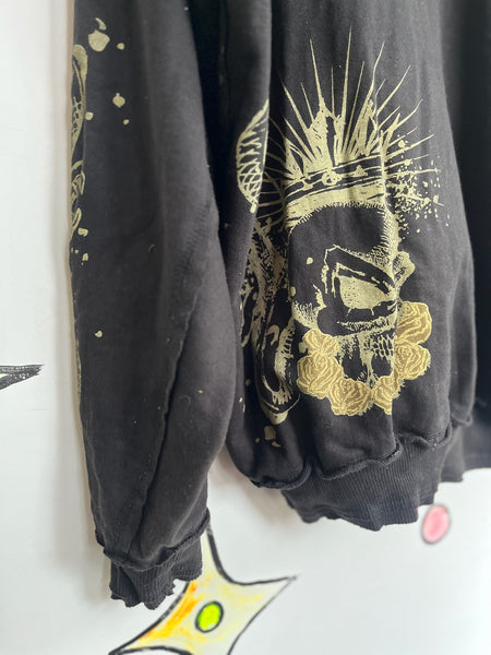 Vintage Y2K Black Mall Goth Grunge Fairy Tattoo Print Affliction Style Hoodie XL+