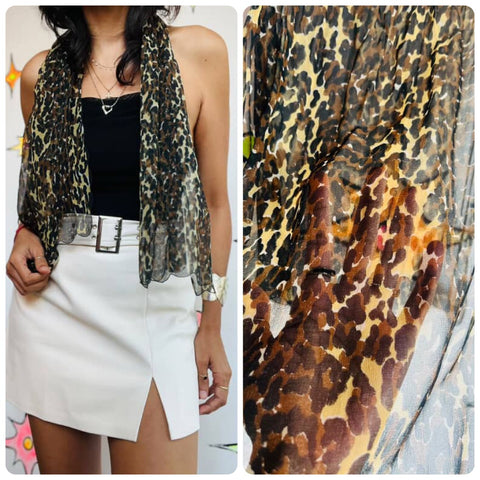 Vintage Sheer Silk Leopard Print Scarf – Retro Glam Old Hollywood Boho Grunge