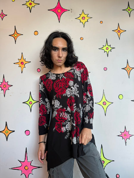 90s Y2K Tattoo McBling Whimsy Goth Grunge Vamp Romantic Stretch Top Blouse ML