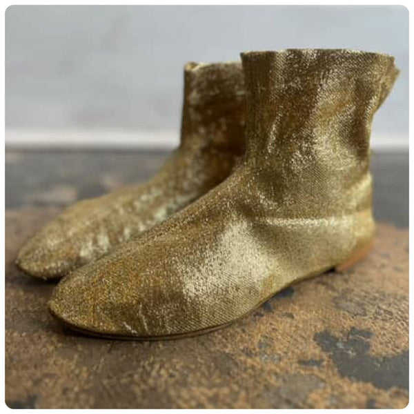 1960s Gold Lamé Lurex Space Age Ankle Booties - Mod Go‑Go Boots - 6.5 - 7