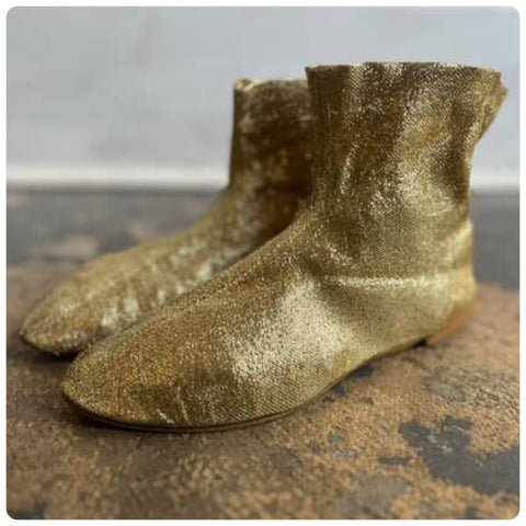 1960s Gold Lamé Lurex Space Age Ankle Booties - Mod Go‑Go Boots - 6.5 - 7