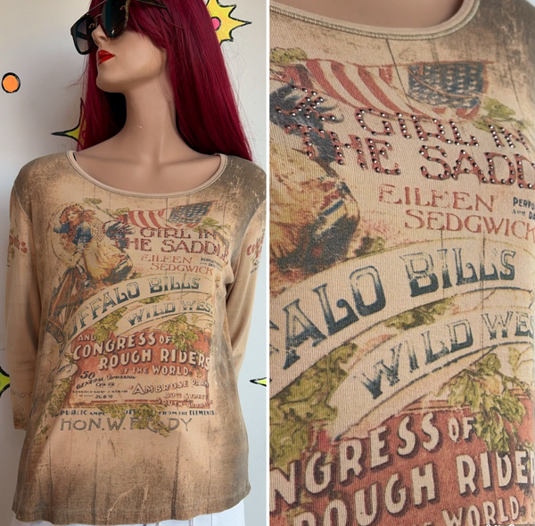 Y2K Tattoo Print Tee Indie Sleaze Western Grunge Graphic T Shirt Khaki McBling L