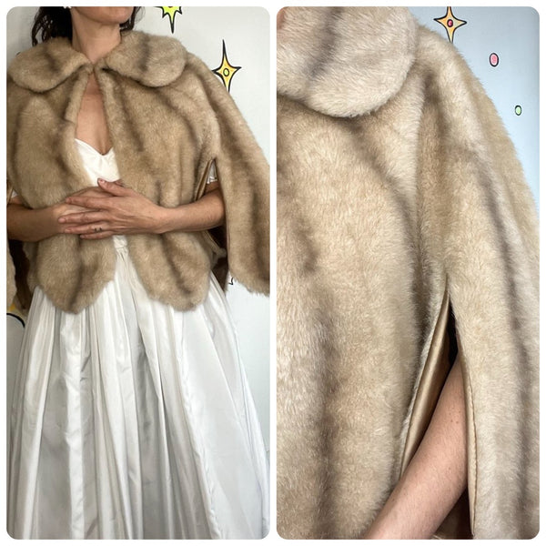 Vintage Fur Stole Cape Old Hollywood Glam Mob Wife 1950s Style
