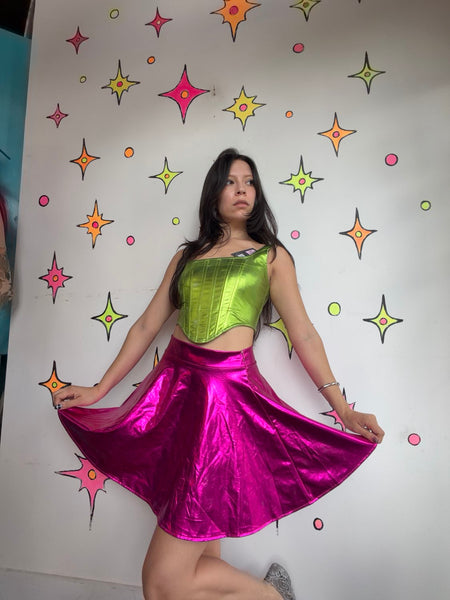 Metallic Pink Skater Skirt Alien Costume Cyber Goth Rave Galactic Glam Barbie S