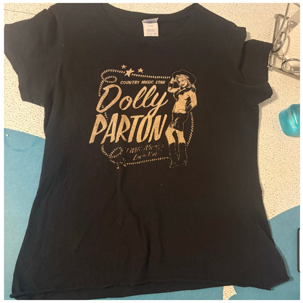 Vintage Dolly Parton Baby Tee | Black Gold Country Queen Graphic T-Shirt SM