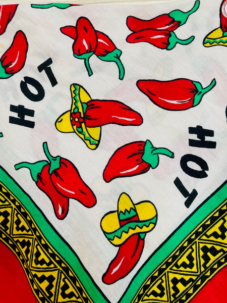 Vintage 80s 90s Chili Pepper Print Bandana – USA Made – Hot Peppers Spice Lover