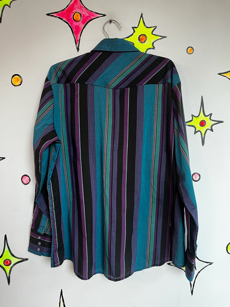 Vintage Striped Western Pearl Snap Shirt - Men's Cowboy Rodeo Style - XL