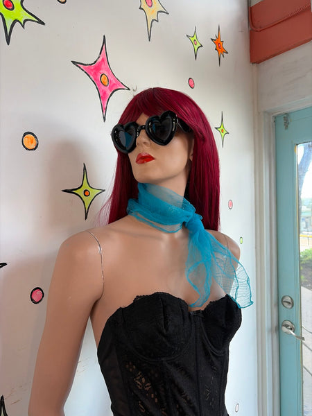 Vintage 50s 60s Bright Blue Sheer Chiffon Neck Scarf Retro Kawaii Glam