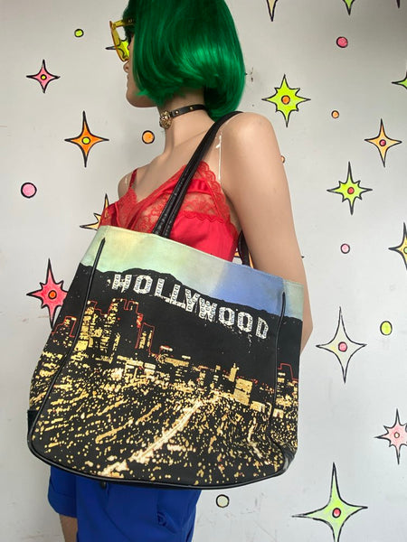 Vintage 90s Sequined Hollywood City Bag Vintage Souvenir Glam Kitsch Tote