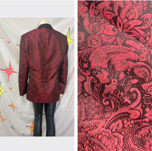 Red & Black Baroque Goth Smoking Jacket Slim Fit Party Blazer Tuxedo 38-40