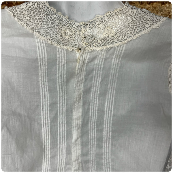 Antique 1900s | White Sheer Embroidered Art Deco Babydoll Steampunk Blouse | S