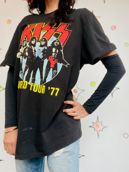 Vintage Black KISS Band T Shirt - Concert Tour Tee Grunge Rock Cotton Large
