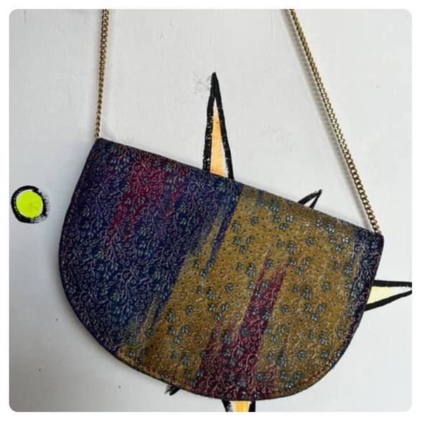 Vintage Y2K 90s 80s Crossbody Rainbow Floral Satin Fairy Handbag Gold Hardware