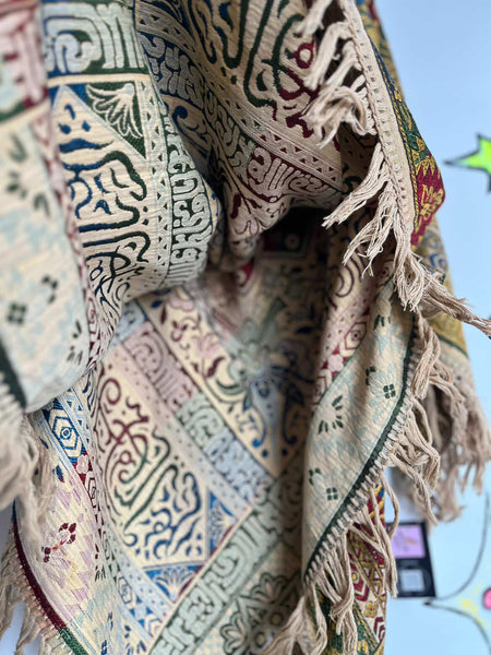 Antique Islamic Silk Tapestry or Shawl - Ornate Woven Textile with Fringe