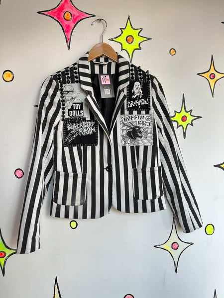 Vintage DIY Punk Blazer - Black & White Contrast Grunge Anarchist - Art School