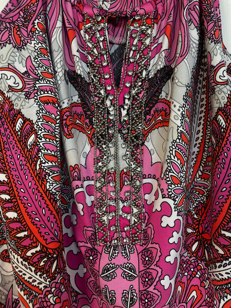 Vintage 90s Retro 60s 70s Mod GoGo Psychedelic Pink Paisley Mini Party Dress PS