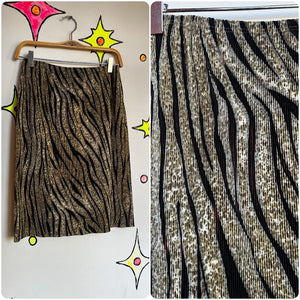 Vintage 90s Y2K | Tiger Print Pleated Stretchy Mini Skirt Fairy Grunge Emo | M