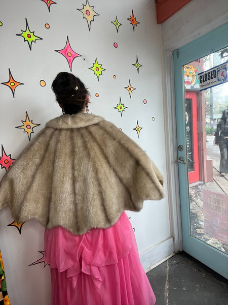 Vintage Fur Stole Cape Old Hollywood Glam Mob Wife 1950s Style