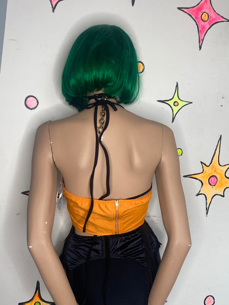 Orange Corset Top Cyber Grunge Goth Lace Up Rave Neon Bustier S