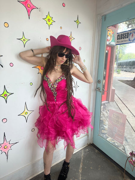 Hot Pink Cowgirl Hat Rhinestone Band Western Barbiecore Party Hat