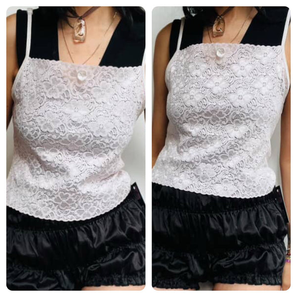 Vintage Pastel Pink Lace Cami | Fairy Grunge Coquette Babydoll Top | Fits Adult Small