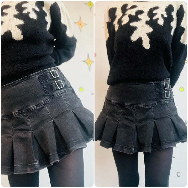 Y2K Black Pleated Mini Skort | Whimsy Goth Ultra Mini Grunge Fairy Core Size 6