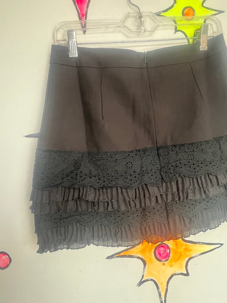 Christian Dior Black Ruffle Skort Lace Whimsy Goth Designer Mini Skirt L