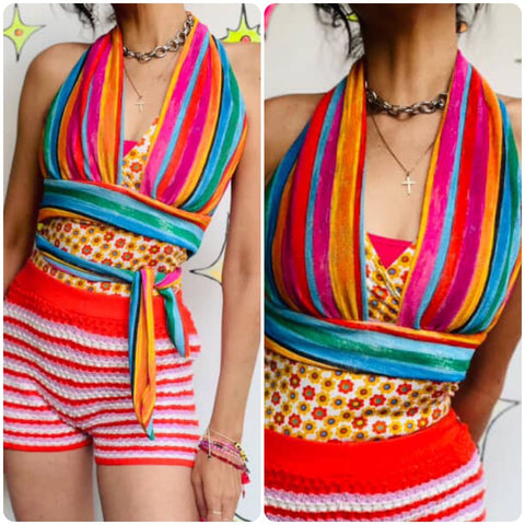 Rainbow Boho Festival Halter Top - Fairy Grunge Pride Y2K Rave Style - Small