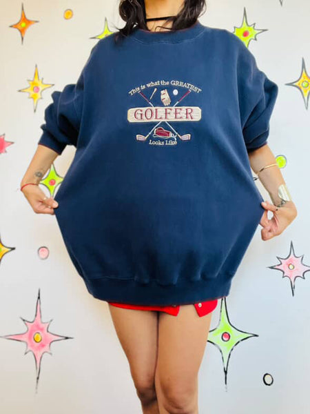 Vintage 90s “I’m the Best Golfer” Novelty Dad Pullover Sweatshirt | L–XL