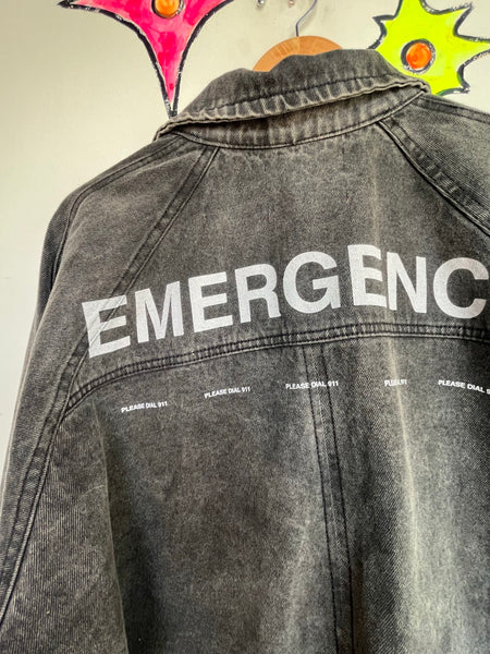 DVRK Black Denim 911 Emergency Jacket Goth Grunge Emo Streetwear | L