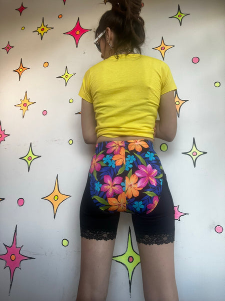 90s Catalina Hawaiian Bikini Bottoms High Cut Floral Swimsuit Y2K Beachwear M