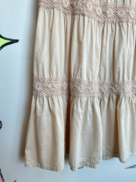 Vintage 90s Y2K Off White Boho Tiered Lace Maxi Skirt – Fairy Grunge Coquette SM