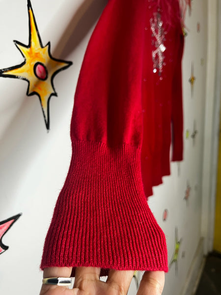 Vintage Y2K Red Ugly Christmas Sweater Snowflake Embellished Holiday Party - S