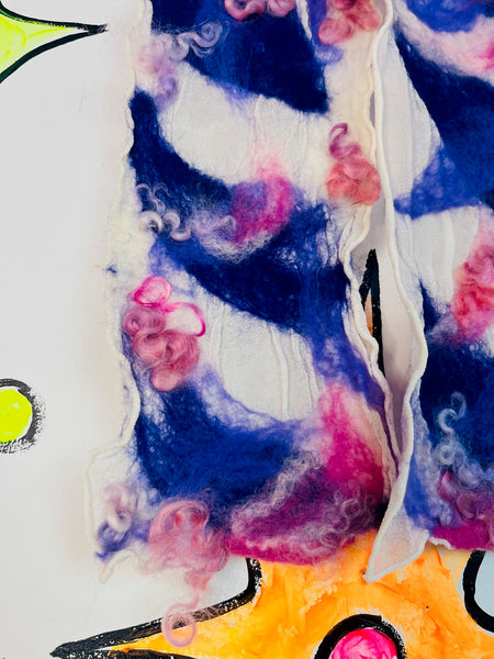90s Nuno-Felted Abstract Art Scarf – White, Purple & Pink Fuzzy Fairy Grunge