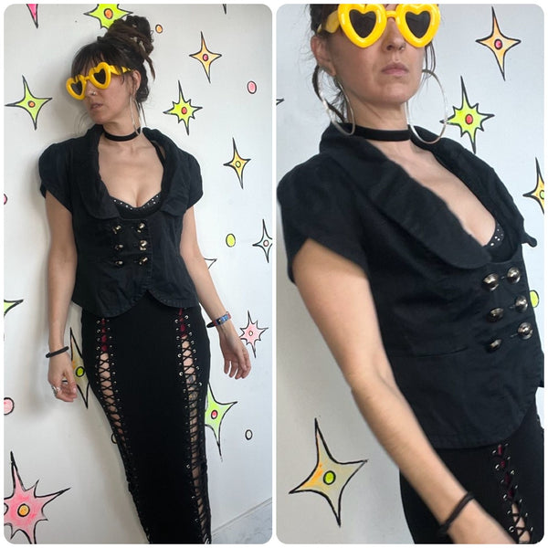 Y2K Black Mini Blazer Office Siren Dark Academia Glam Indie Sleaze Mall Goth M
