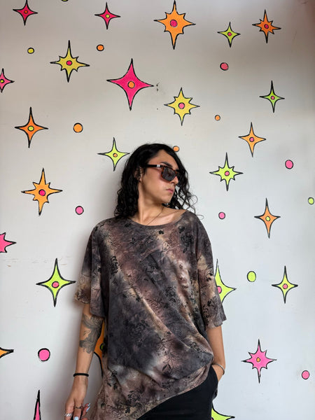 Y2K Tattoo Print Glitter Top Whimsy Goth Fairy Grunge Distressed Graphic Tee XL