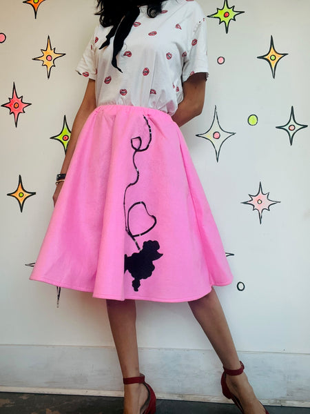 Vintage 50s Style Retro Pink Felt Poodle Skirt | Full Circle Swing Skirt | S
