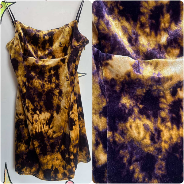 Y2K Urban Outfitters Velvet Tie-Dye Mini Slip Dress Boho Fairy Grunge Dream – S