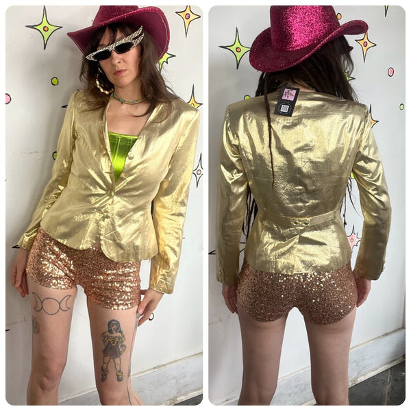 Y2K Gold Sequin Disco Party Glam Party Hot Pants Shorts - S
