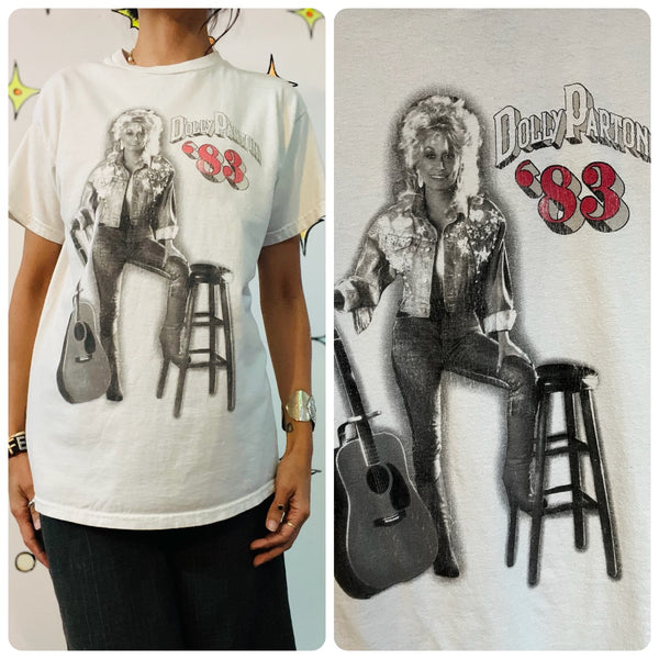 Vintage 1983 Dolly Parton Concert Tee White Western Band T Shirt S