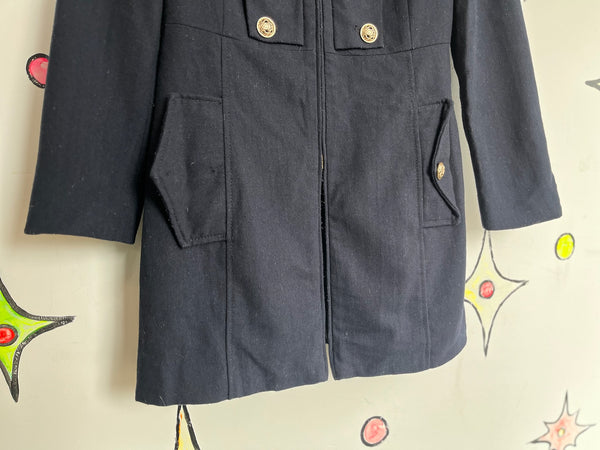 Y2K Navy Military Coat w Gold Buttons | Piratecore Steampunk Fairy Grunge – S