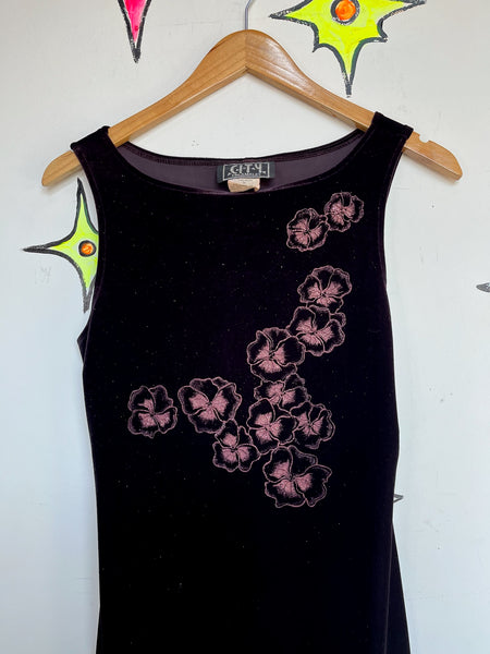 Vintage 90s Plum Velvet Maxi Dress w Glitter – Fairy Grunge Goth Y2K Gown M