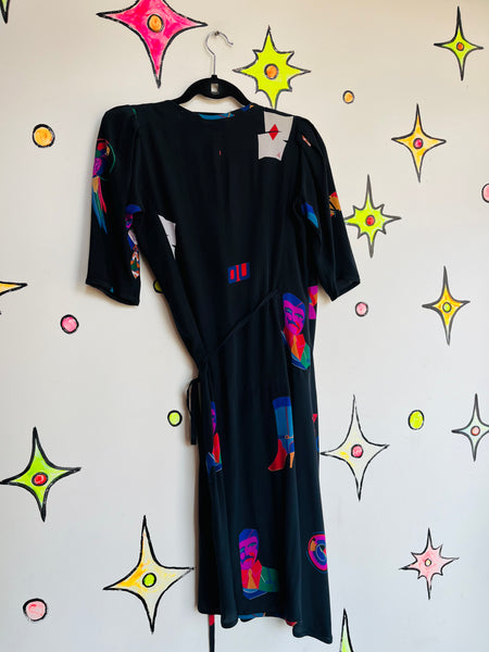 Vintage 1980s Emanuel Ungaro Silk Wrap Dress - Abstract Artwear - LBD - XS/S