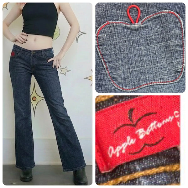 Y2K Apple Bottom Jeans Dark Wash Denim Low Rise McBling Size 8