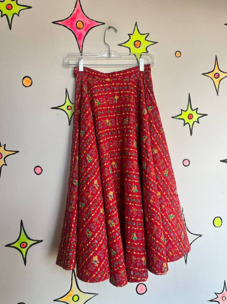 Absolutely Adorable 1950s Red Quilted Circle Skirt - Rockabilly Swing - Small